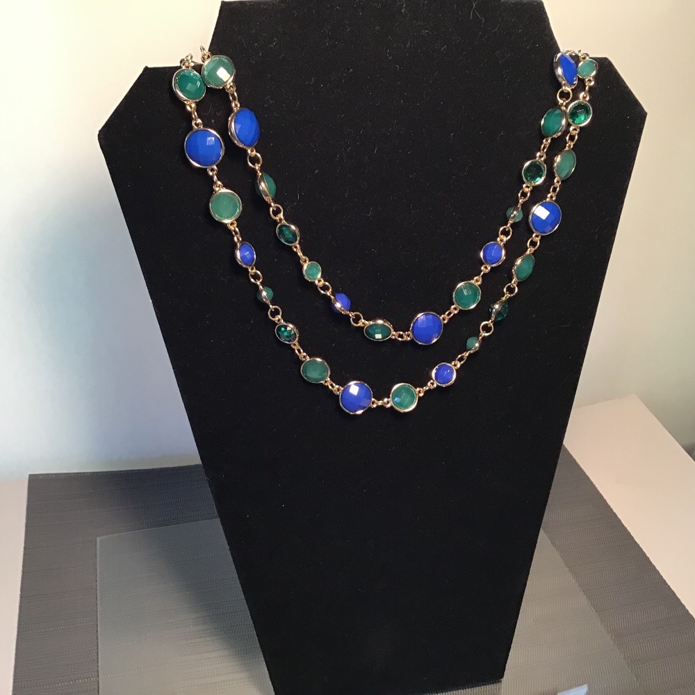 Necklace Gold Tone With Intense Colored Framed Beads - Very Attractive